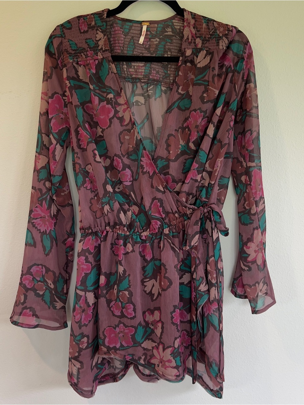 Free People Flume Tunic Floral Printed Small Brown Motif